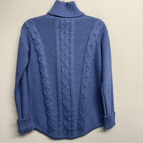 LL Bean Turtleneck Sweater Cable Knit Periwinkle Blue XS Cotton - Picture 2 of 7